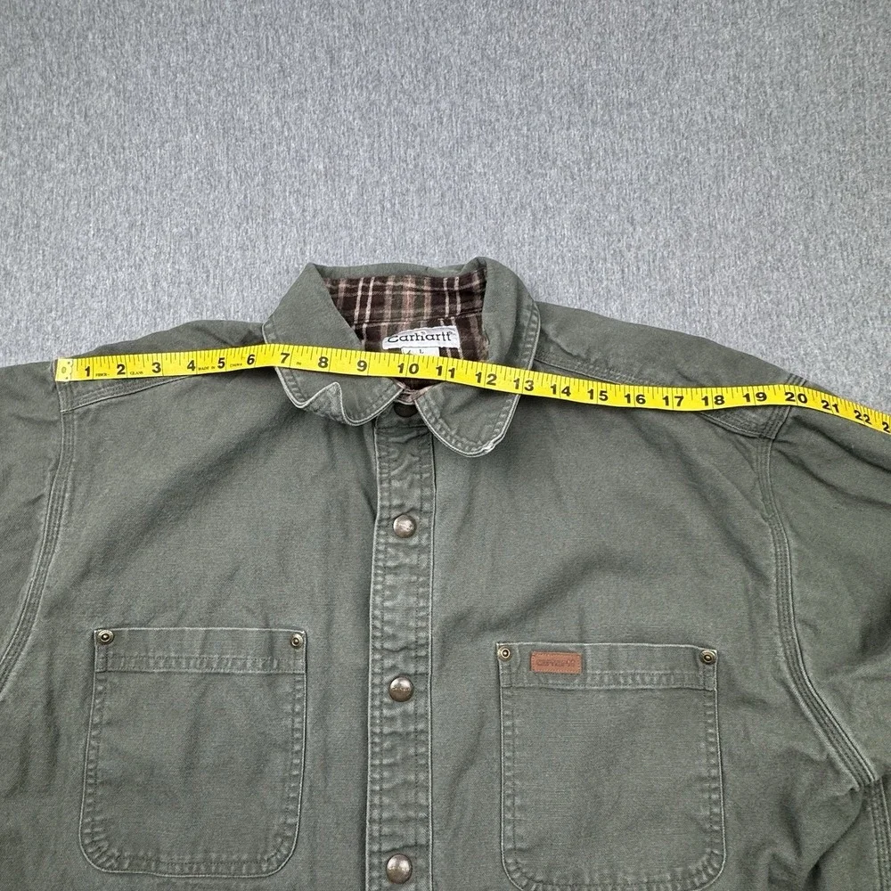 Carhartt S296 MOS Canvas Shirt Jacket Men's Large Moss Green‎ Flannel Lined